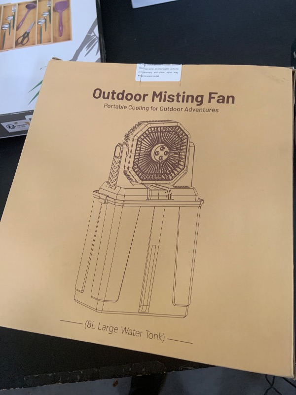 Photo 1 of Portable Misting Fan, Rechargeable Outdoor Cooler, Battery Operated Personal Fan with3 Speeds & 8L Bucket for Patio, Camping,Hiking, Backyard, Travel, Desk,Pool, Beach