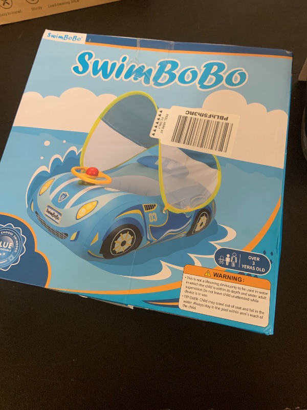 Photo 1 of Swimbobo Toddler Pool Float Inflatable Car Baby Swim Float with Adjustable Sun Canopy and Safety Seat Pool Toys for Kids 3+ Years Old (Blue Sports Car)