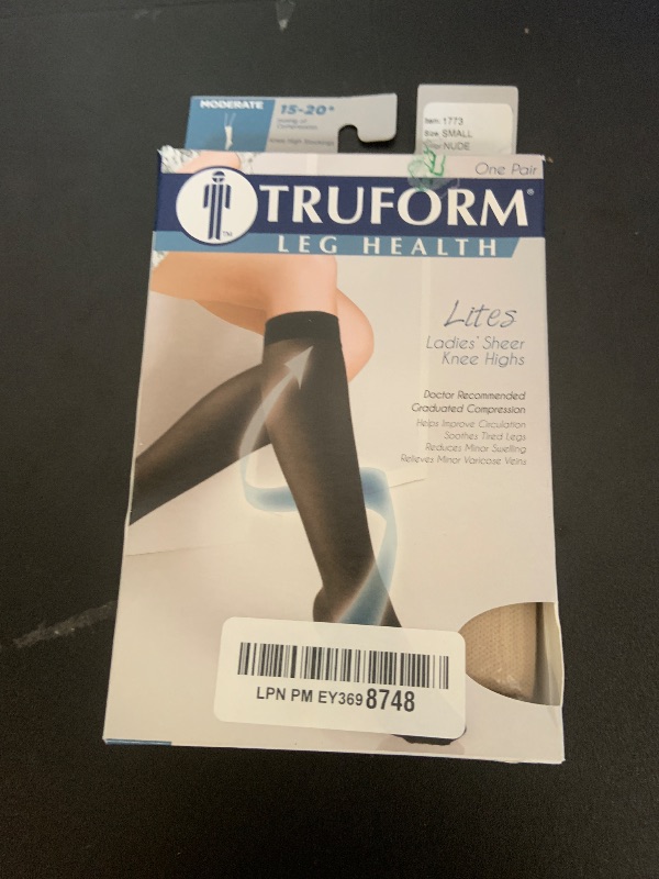 Photo 1 of Truform Sheer Compression Stockings, 15-20 mmHg, Women's Knee High Length, 20 Denier, Nude, Small