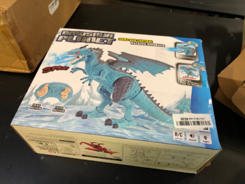 Photo 1 of Liberty Imports Remote Control RC Dragon Toy - LED Light Up Walking, Roaring and Spraying Smoke, Shaking Head, Light Up Eyes and Sounds (Ice Dragon With Smoke)