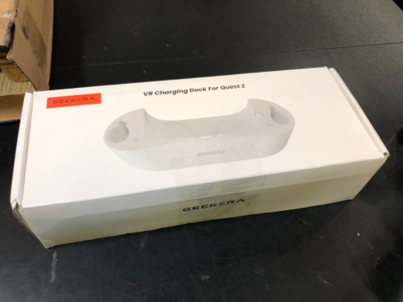 Photo 1 of GEEKERA Charging Dock for Oculus Quest 2, Magnetic Charging Station for Meta Quest 2 VR Headset & Controllers, VR Accessories with 2 Rechargeable Batteries, USB C Charger, Fast Charging