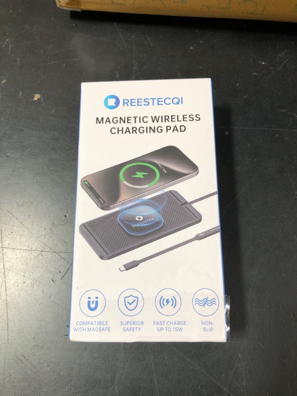 Photo 1 of Magnetic Wireless Car Charger Pad, REESTECQI 15W Wireless Charging Pad for Magsafe Charger Non Slip Type C with 40W Car Charger for iPhone 16/15/14/13/12, Airpods (30CM Cable)