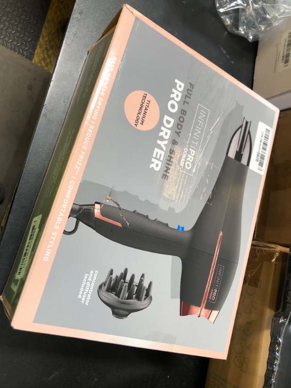 Photo 1 of INFINITI PRO by CONAIR Hair Dryer, 1875W Blow Dryer with Diffuser and Concentrator, Ceramic Technology, 3 Heat & 2 Speed Settings, Cold Shot Button, Black