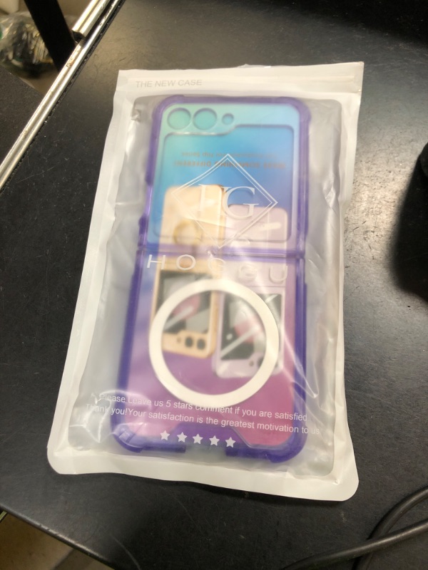 Photo 1 of HOGGU for Samsung Galaxy Z Flip 5 Case Clear with Hinge Protection & Ring Kickstand, Support Wireless Charging Protective Phone Case for Samsung Galaxy Z Flip 5, Purple