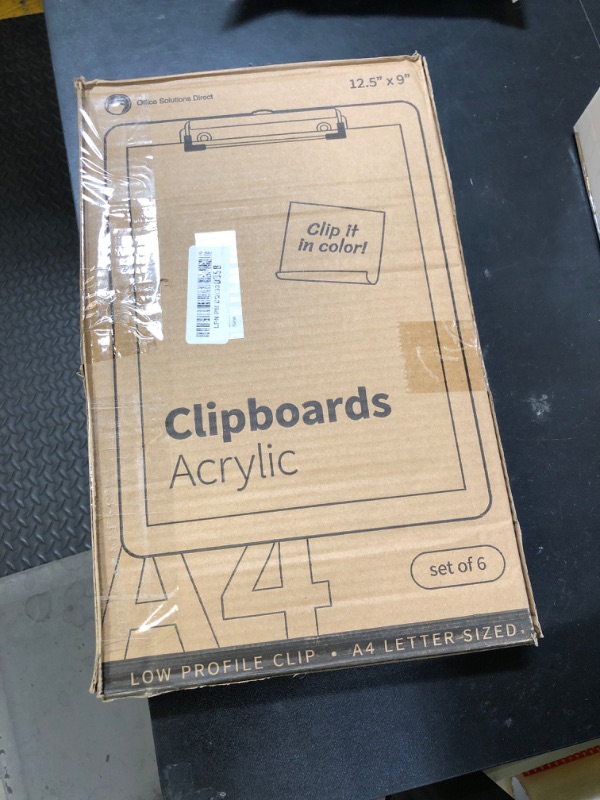 Photo 1 of Black Plastic Clipboards (Set of 6) Multipack - 12.5x9 Inch Clipboard Holds 100 Sheets, Low Profile | Colored Acrylic Clip Boards in Bulk for Kids & Professionals