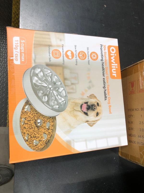 Photo 1 of Oiwliur Slow Feeder Dog Bowl – Stainless Steel Non-Slip Metal Bowl for Slow Feeding, 5 Cups Large Capacity, Double-Sided Design for Dry, Wet, or Raw Food, Ideal for Small, Medium, Large Dogs