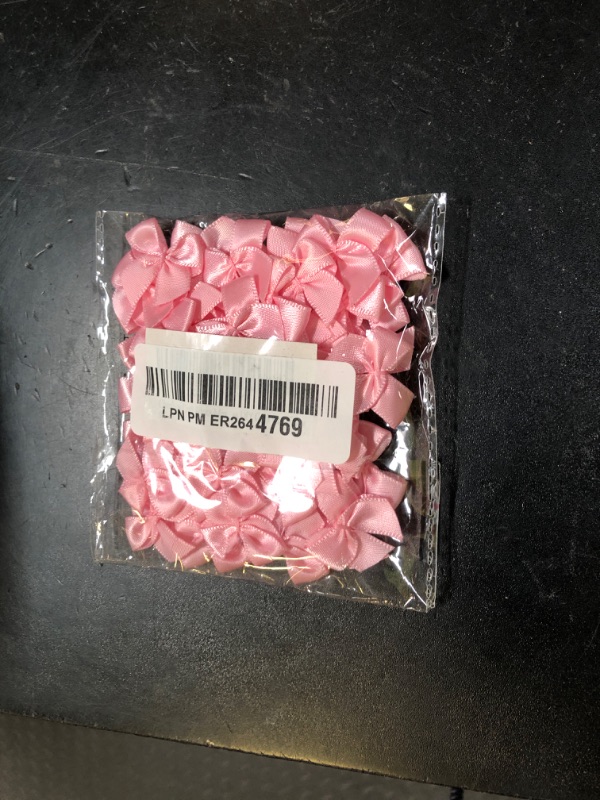 Photo 1 of Chenkou Craft 60pcs Mini Satin Ribbon Bows Flowers 1" x3/4" Appliques DIY Craft Pink Color