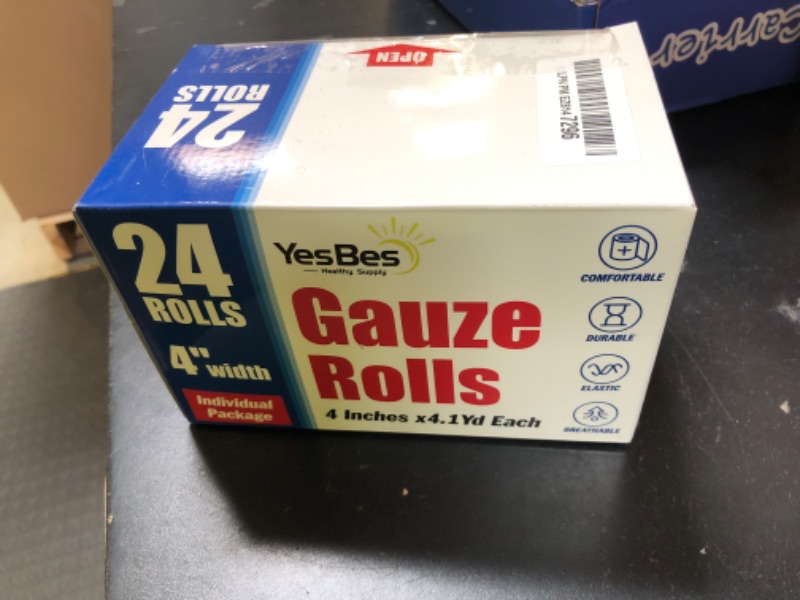Photo 1 of YesBes 24 Pack Gauze Rolls, 4 in x 4.1 Yards, Premium Gauze Wrap Roll for Wounds, Bandage Wrap Rolled Gauzes, Mummy Wraps, Individually Wrapped