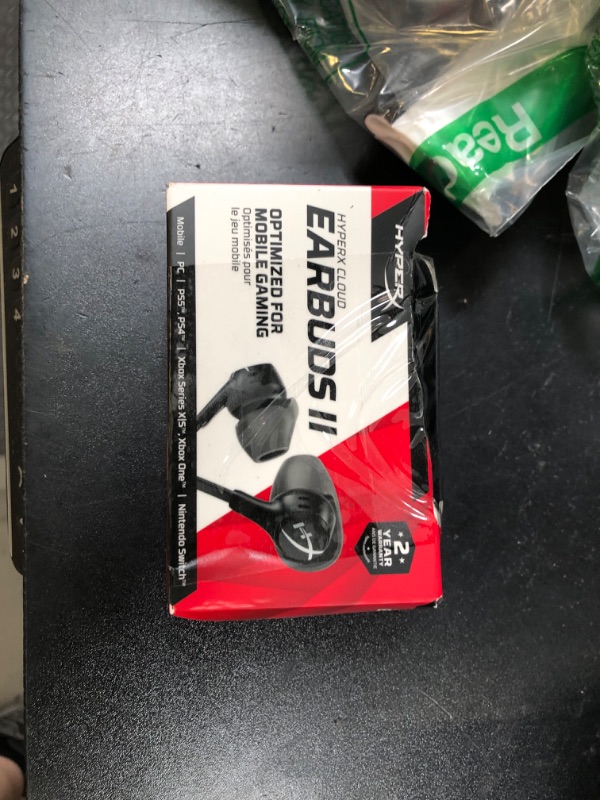 Photo 1 of HyperX Cloud Earbuds II – 14mm Drivers, Four Eartips, Hard-Shell Carrying Case, Low-Profile 90° Plug, 3.5mm Plug, Built-in Microphone, Multi-Function Button, PC, Mobile, Nintendo Switch – Black