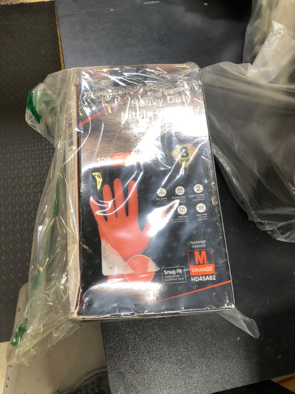Photo 1 of TitanFlex ThorGrip Heavy Duty Industrial Orange Nitrile Gloves, 8-mil, Gloves Disposable Latex Free with Raised Diamond Texture Grip, Powder Free, Rubber Gloves, Mechanic Gloves,100-ct Box (Medium)