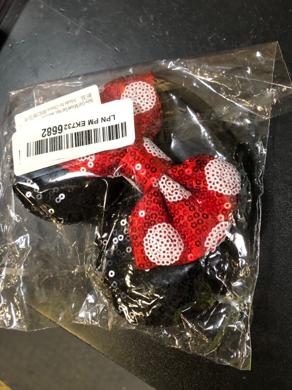Photo 1 of JIAHANG Mouse Ears Sequin Bow Nylon Hairband with Polka Dot, Hair Bow Headband, Soft Elastic Headwear for Baby Girl Newborn Toddler, kids, Party Supplies