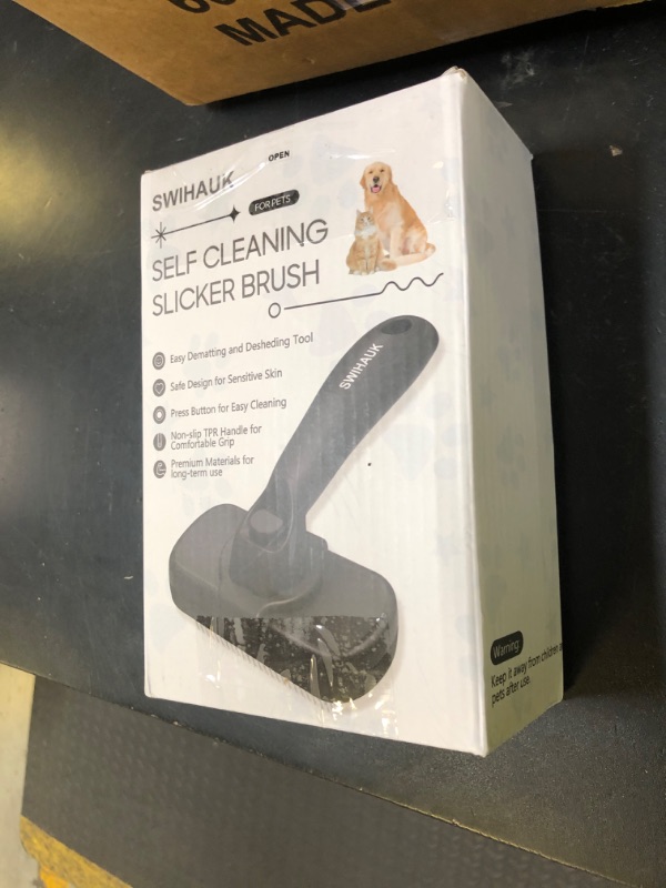 Photo 1 of Swihauk Self Cleaning Slicker Brush for Dogs & Cats - Skin Friendly Deshedding and Grooming Brush for Haired Pets, Pet Supplies Accessory, Black