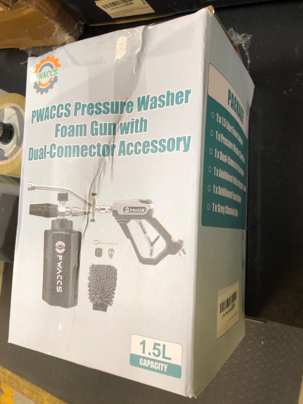 Photo 1 of PWACCS Pressure Washer Foam Gun with Dual Connector Accessory, Short Power Washer Gun Foam Cannon and Double Tip Attachment Car Wash Kit, 1/4" Quick Connector, M22 Male Inlet, 4000 PSI, 1.5 Liter
