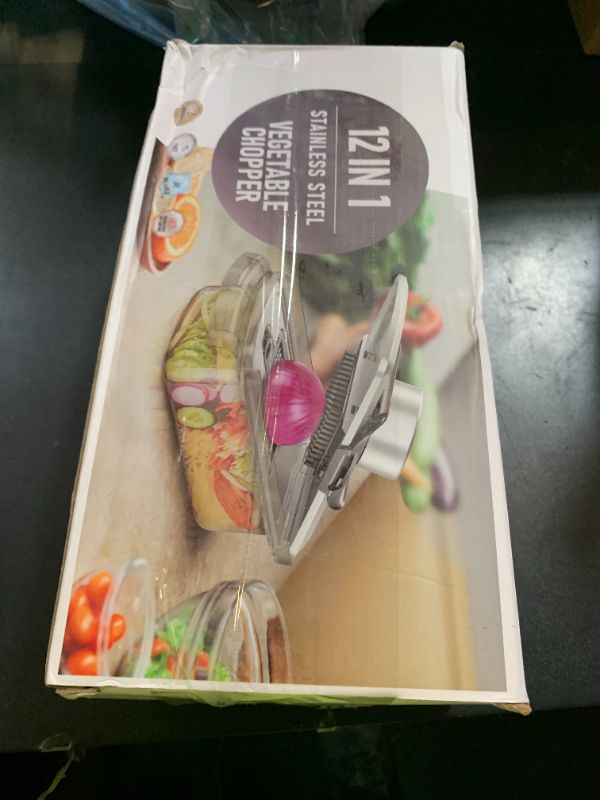 Photo 1 of 12-in-1 Vegetable Chopper, Mandoline Food Slicer for Kitchen, Cheese Grater, Veggie Chopper with Container, Vegetable Cutter for Onion, Salad and Fruit- Stainless Steel, Home Essential Tools