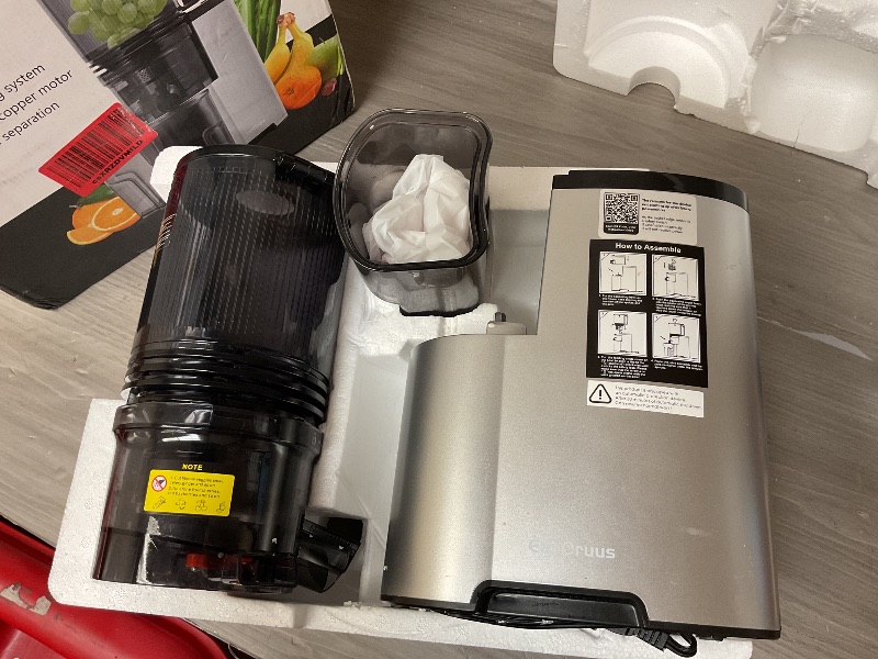 Photo 1 of Cold Press Juicer, 5.3" Wide Feed Chute Juice Extractor Machine with 400W, High Juice Yield, Slow Masticating Juicer for Whole Vegetables & Fruits, Metallic Silver