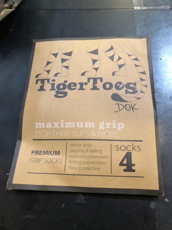 Photo 1 of DOK TigerToes Premium Non-Slip Dog Socks for Hardwood Floors - Extra-Thick Grip That Works Even When Twisted - Prevents Licking, Slipping, and Great for Dog Paw Protection - Size Large