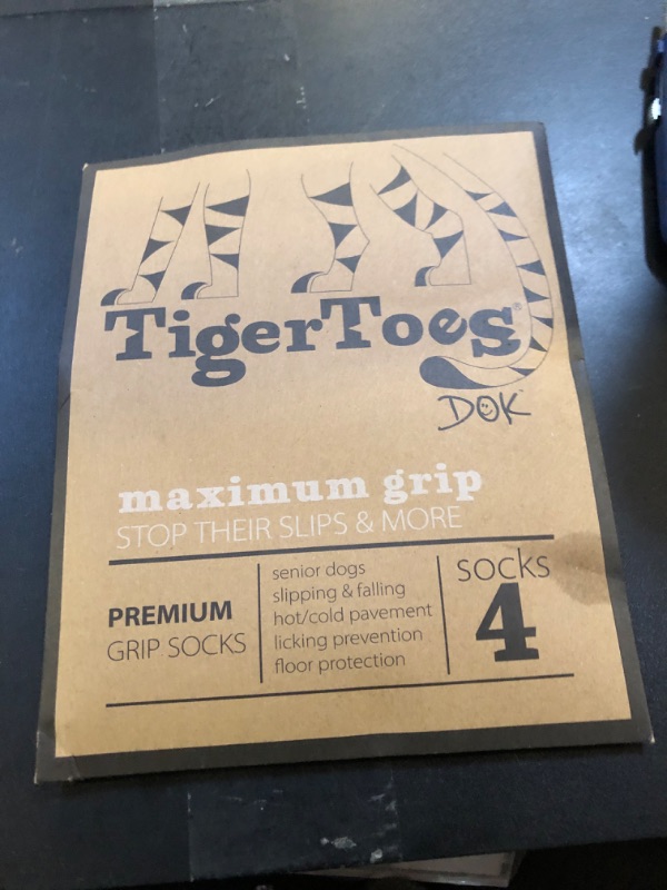 Photo 1 of DOK TigerToes Premium Non-Slip Dog Socks for Hardwood Floors - Extra-Thick Grip That Works Even When Twisted - Prevents Licking, Slipping, and Great for Dog Paw Protection - Size Large
