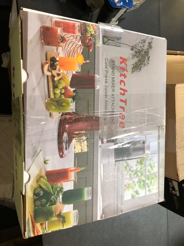 Photo 1 of KITCHTREE Masticating Juicer Attachment for KitchenAid Stand Mixer, 4.2" Large Feed Chute Fit Whole Vegetables & Fruits, Slow Cold Press Juicing, Includes 2 * 28oz capacity cups and blade replacement