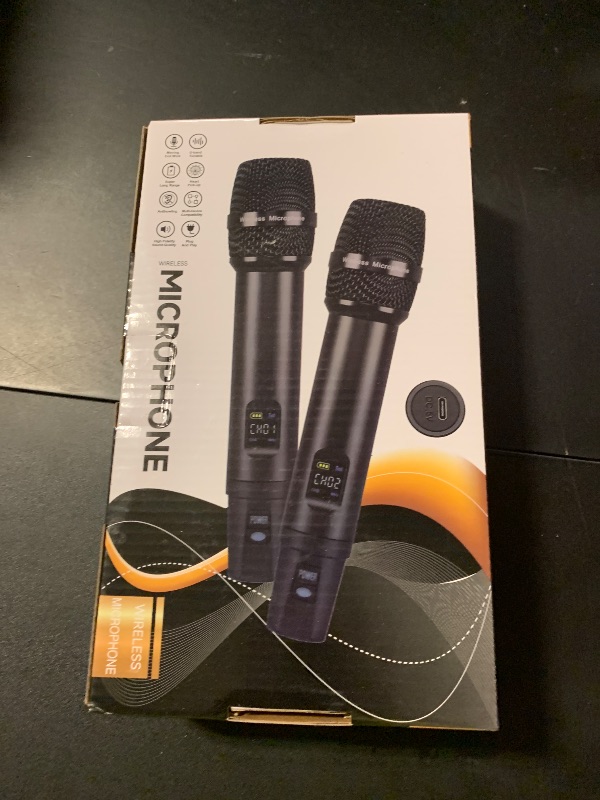 Photo 1 of Wireless Microphones,Metal Microphone with Dual Professional UHF Cordless Dynamic System,Rechargeable Microphone Receiver for Karaoke Singing, Wedding,Party, DJ, Speech, Church, Class Use,240ft