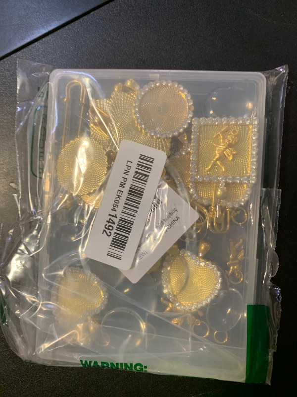 Photo 1 of 50PCS Wedding Bouquet DIY Photo Charm Rhinestone Pin Brooch Making Kit Memorial Picture Charm with Clear Glass Cabochons Cupid Pendant Jump Rings for Craft Jewelry Making
