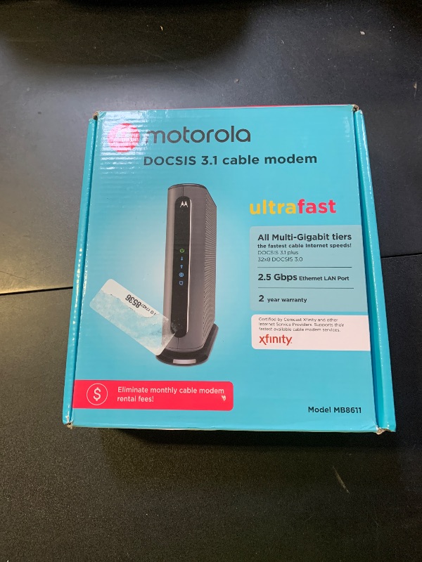 Photo 1 of MOTOROLA MB8611 DOCSIS 3.1 Cable Modem with 2.5G Ethernet, Approved for Comcast Xfinity (Gigabit), Cox and Charter Spectrum. (Renewed)
