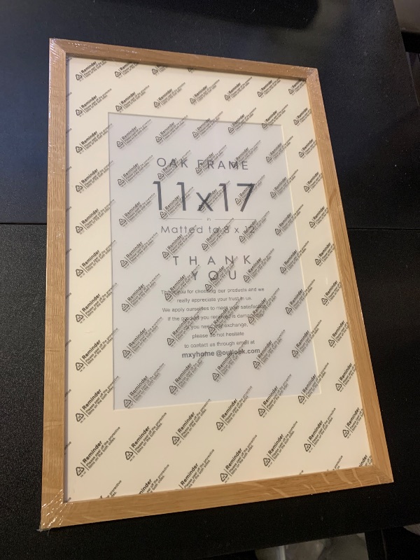 Photo 1 of 11x17 Oak Picture Frame, Solid Oak 11x17 Poster Frame with Mat to 8x12(Openning Size is 7.5x11.5), Natural Wood 17x11 Frames for Wall, Set of 1