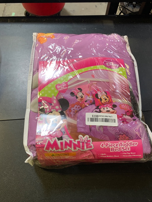 Photo 1 of Disney 4 Piece Minnie's Fluttery Friends Toddler Bedding Set, Lavender