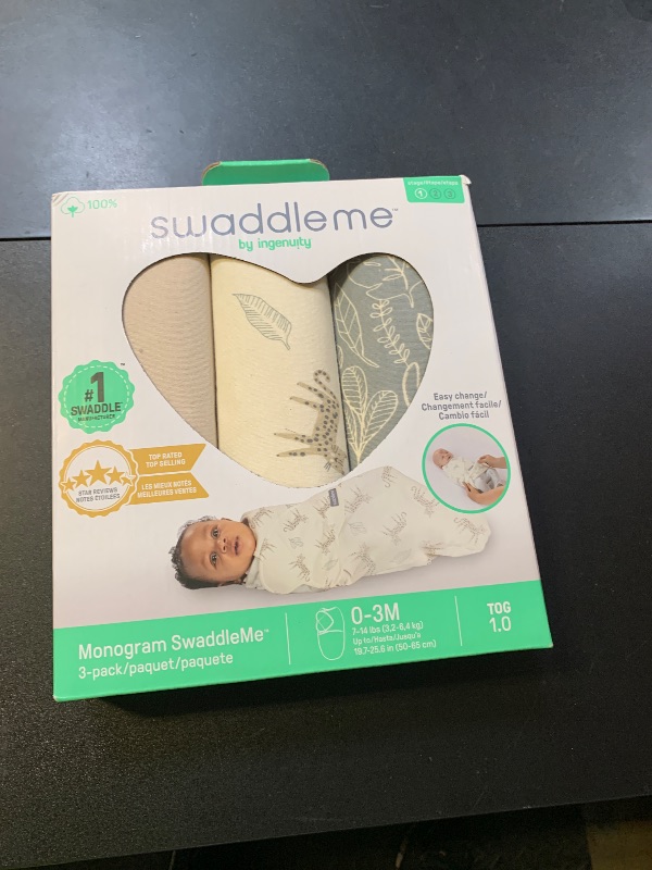Photo 1 of SwaddleMe by Ingenuity Monogram Collection Baby Swaddle, 100% Cotton, Improves Sleep & Calms Startle Reflex, 0-3 Months, Pocket Fold Design for Easy Changes, 1.0 TOG, 3-Pack - Born Free