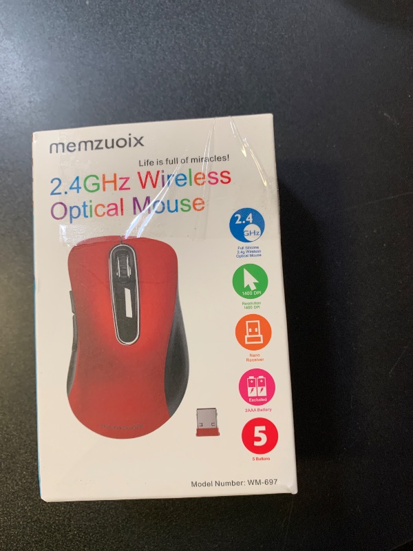 Photo 1 of memzuoix 2.4G Wireless Mouse, 1400 DPI Mobile Optical Cordless Mouse with USB Receiver, Portable Computer Mice for Laptop, PC, Desktop, MacBook, 5 Buttons, Red