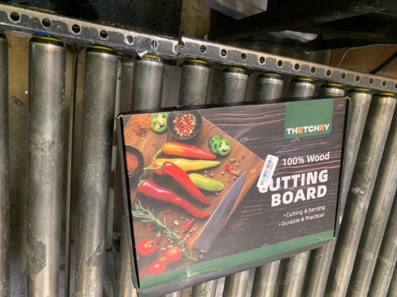 Photo 1 of THETCHRY Cutting Boards for Kitchen, Design in USA Large Acacia Wood Chopping Board, Checkered Cutting Board with Juice Grooves & Handles, Butcher Block Serving Tray with Gift Box 16.5" x 11.6" x 0.8"