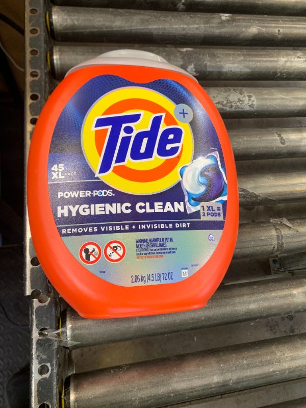 Photo 1 of Tide Power PODs Hygienic Clean Heavy Duty Liquid Laundry Detergent Pacs, Free and Clear of Dyes and Perfumes, For Visible and Invisible Dirt, 45 Count, HE Compatible