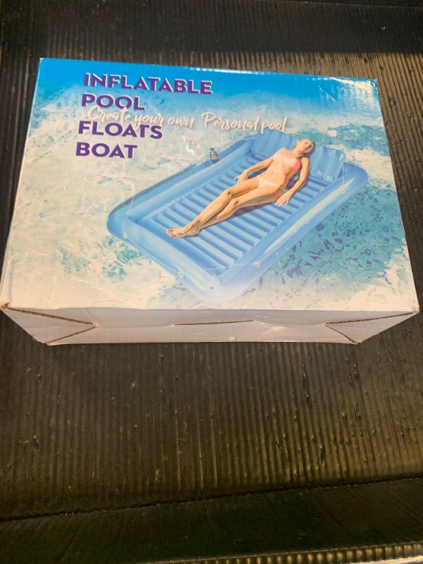 Photo 1 of Inflatable Pool Floats Lounger for Adults, Blow Up Tanning Pool Raft Sun Tan Tub with Inflatable Pillow for Family Outdoor, Garden, Backyard Summer Water Party (14+ Year Old)