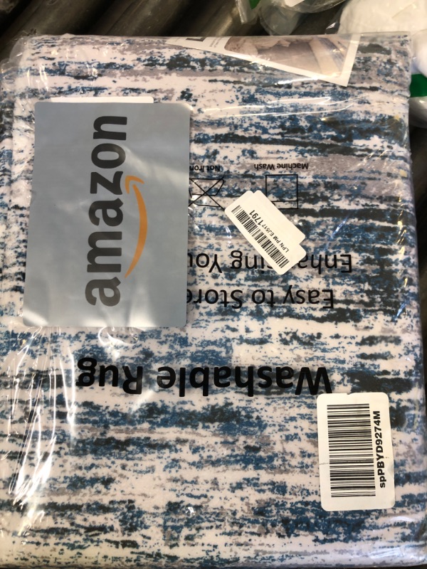 Photo 1 of Lansny Modern Abstract Runner Rug 2x10, Grey Blue White Washable Long Kitchen Runner Non-Slip Soft Hallway Rug Runner Thin Print Faux Wool Carpet for Entryway Bedroom Laundry Room Indoor Home Decor
