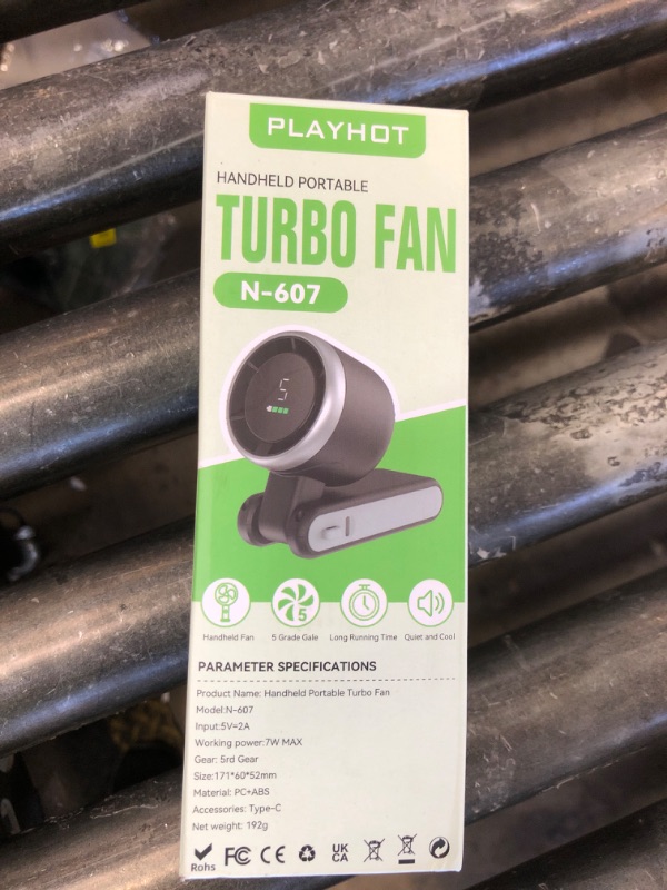 Photo 1 of PlayHot Portable Handheld Turbo Fan, 5 Gear Wind, Battery Operated, Up to 12 Working Hours, 3 IN 1 Hand Fan with Air Turbo Tech Cooling Fan for Outdoor Activities, Travel, Beach (Black)
