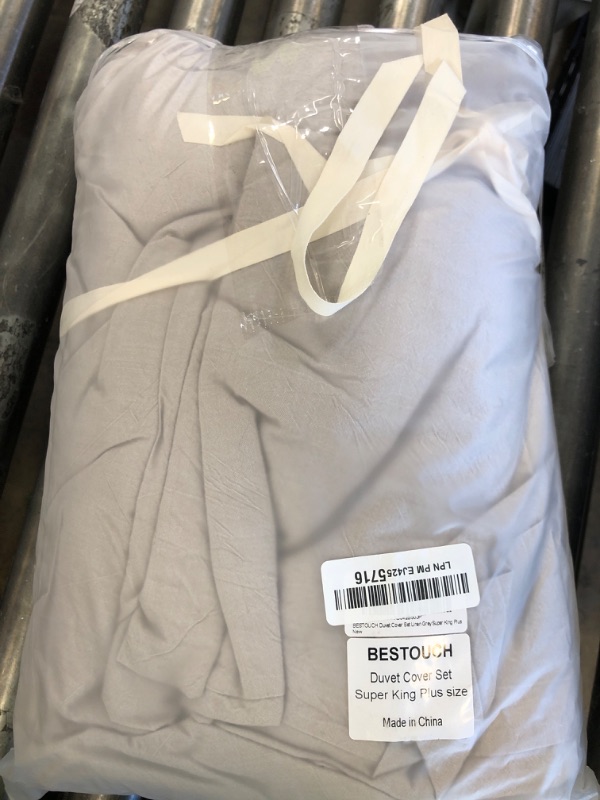 Photo 1 of BESTOUCH Duvet Cover Set 100% Washed Cotton Linen Feel Super Soft Comfortable Chic Lightweight 3 PCs Home Bedding Set Solid Linen Grey Super King Plus