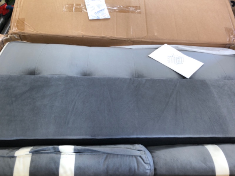 Photo 1 of Marsail Sofa Bed, 3-in-1 Convertible Sleeper Sofa, Futon Couch with USB Charging, Side Pockets & Adjustable Backrest, Pull Out Couch for Living Room, Apartment, Loveseat, Velvet Fabric, Grey