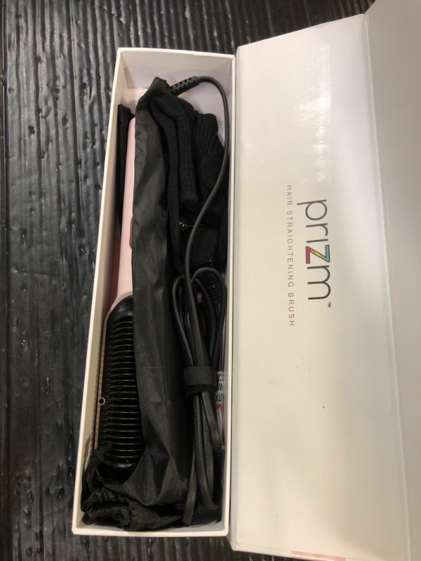 Photo 1 of Prizm Hair Straightener Brush, 20s Fast Heating, Negative Ions Hair Straightening Brush with Less Frizz, 4 Temp Settings & LED Display, Anti-Scald Design, Gift for Women, Dual Voltage, Pink