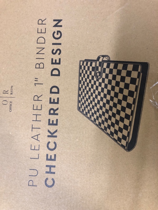 Photo 1 of OFFICE RITM Letter Checkered PU Leather 1 inch Round 3 Ring Binder with 8.5 x 11 Inch Loose Leaf Note Paper | Large Cute Professional Recipe Binder for Women