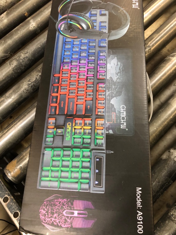 Photo 1 of Gaming LED Keyboard Mouse Headset and Mousepad Bundle, CHONCHOW Wired Rainbow LED Light Up Gaming Keyboard Mouse Headset, Value 4 in 1 Game Set for Xbox PS4 PS5 PC Laptop Gamer