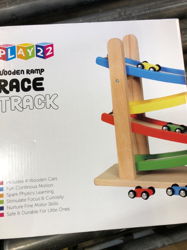 Photo 1 of Play22 Wooden Car Ramps - 4 Level Race Track With 4 Toy Cars - My First Baby Toys - Toddler Car Set is A Great Gift for Boys and Girls