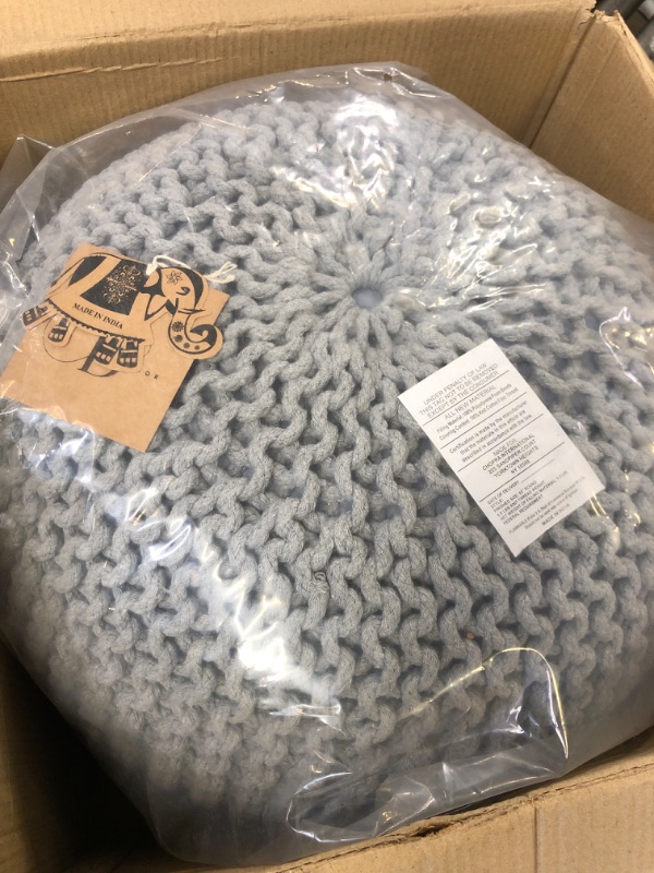 Photo 1 of FRELISH DECOR Round Pouf Ottoman Hand Knitted 100% Cotton Pouf Foot Stool - Knitted Bean Bag -Floor Chair for Living Room Bedroom - Foot Rest for Couch (20 Diameter x 14 Height) - Light Grey