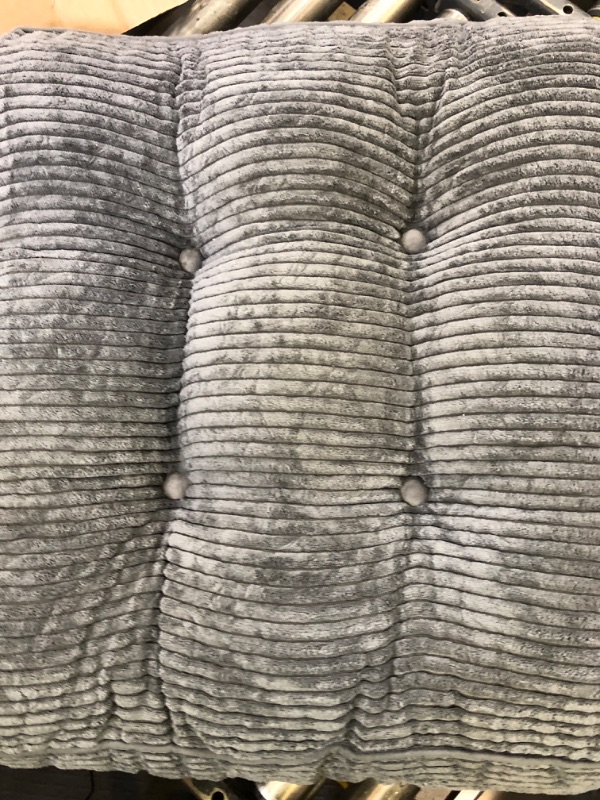 Photo 1 of HIGOGOGO Square Stuffed Pouf Ottoman, Corduroy Poufs with Foam Chunk Filling, Furry and Fluffy Pouf Foot Stool Storage Ottoman, 25.6 X 25.6 Floor Poufs Foot Rest for Living Room, Dark Grey
