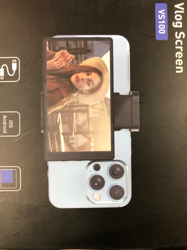 Photo 1 of USBERG 5" Phone Vlog Selfie Monitor Screen w/Magnetic Clip, Screen Selfie Monitor with Bluetooth Remote for iPhone Vlog, Low Latency Back Camera Monitor for TikTok YouTube Live Streaming (Black)