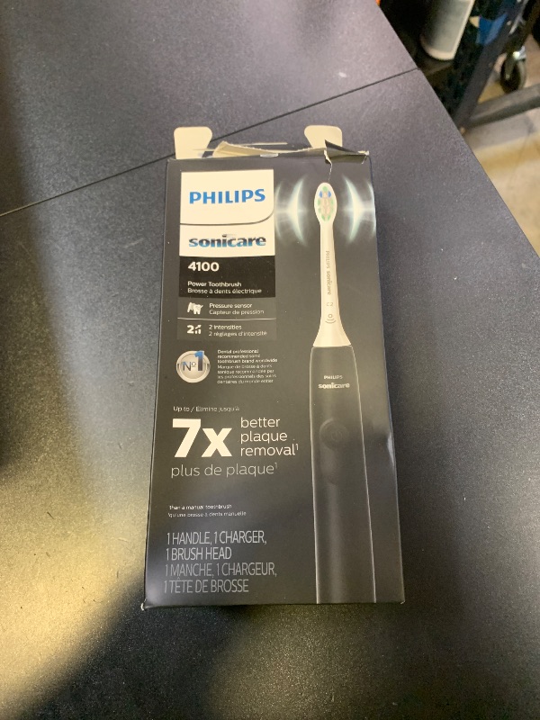 Photo 1 of Philips Sonicare 4100 Rechargeable Electric Toothbrush, with Pressure Sensor, 2 Intensity Settings, SmarTimer and QuadPacer, 14-Day Battery Life, Black, Model HX3681/24