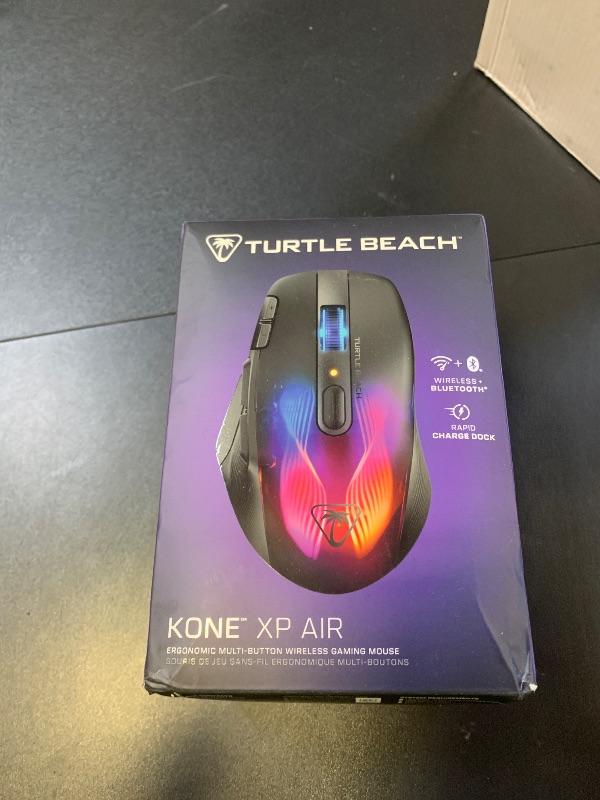 Photo 1 of Turtle Beach Kone XP Air Wireless Customizable Ergonomic RGB Gaming Mouse, Bluetooth, 19K DPI Optical Sensor, 100-hour Battery & Charging Dock, 29 Programmable Inputs & RGB Lighting, 4D Wheel – Black