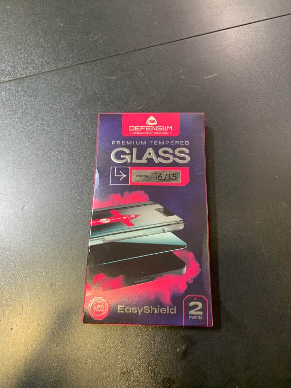 Photo 1 of Defenslim Screen Protector for iPhone 15/16 (2Pack), Easy Auto-Align Install Kit, 6.1" Tempered Glass, 9H Hardness, Ultra HD Clear, Case Friendly, EasyShield