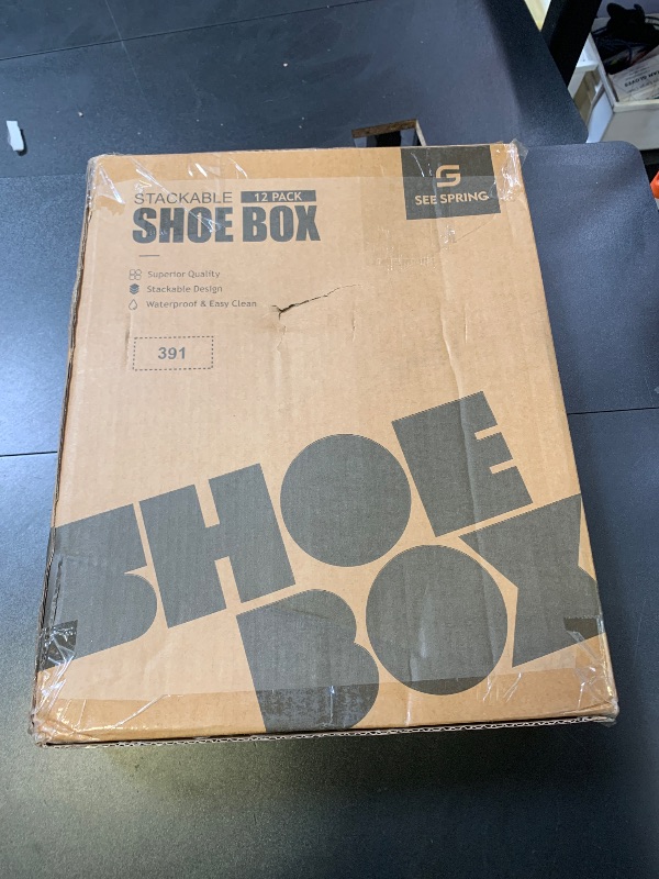 Photo 1 of SEE SPRING X-Large Black Modern Plastic Shoe Box, 12 Pack, Clear Front Door, Stackable, Foldable, Ventilated, Fits US Size 11, 13.2''L9.1''W7.3''H Inch, 655.65 Cubic Inches, Already Assembled