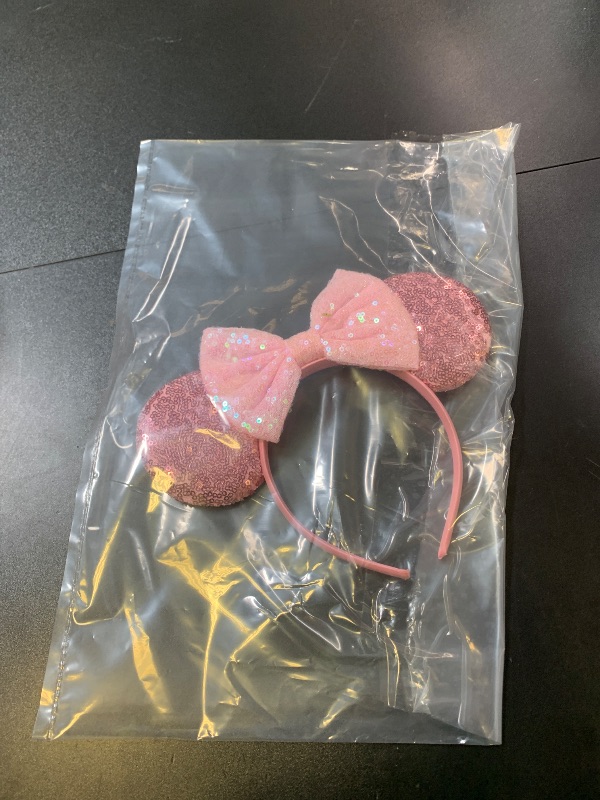 Photo 1 of Eisyaa Mouse Ears Bow Headbands, Sequin Pink Minnie Ears Hairband Princess Costume Cosplay Party Accessories (Pink)