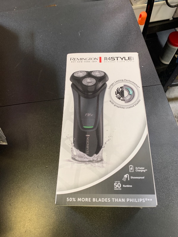 Photo 1 of Remington R4 Style Series Rotary Shaver for Men, Flexing Technology and Sensitive Skin Comfort, Rechargeable Wet or Dry Electric Razor with Graphite Coating, Pop Up Trimmer, and Stubble Attachment