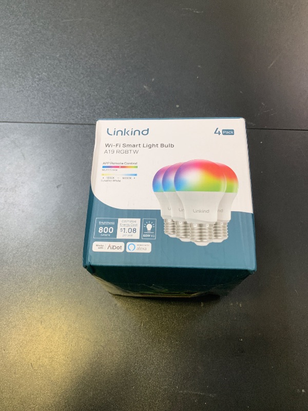 Photo 1 of Linkind Smart Light Bulbs, Smart Bulb That Work with Alexa & Google Home, LED Light Bulbs Color Changing, 104 Preset Scene, Music Sync, A19 E26 2.4GHz RGBTW WiFi Bluetooth Light Bulb 60W, 800LM, 4Pack